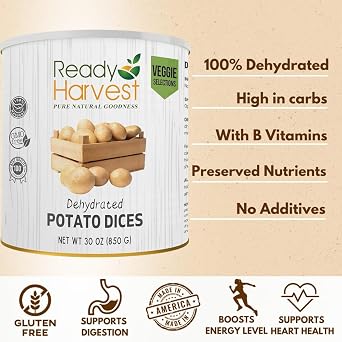 Ready Harvest Dehydrated Potato Cubes Canned Potatoes Dried Potatoes Dehydrated Food for Long Term Storage Camping Supplies Survival Food #10 Tin 25 Year Shelf Life |