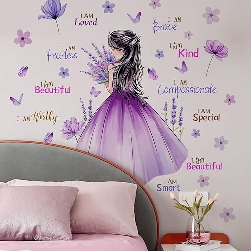 Miniatura 93 de Adhesivo decorativo para pared, diseño de luna morada, flores, mariposa, nubes, para decoración de dormitorio, sala de estar