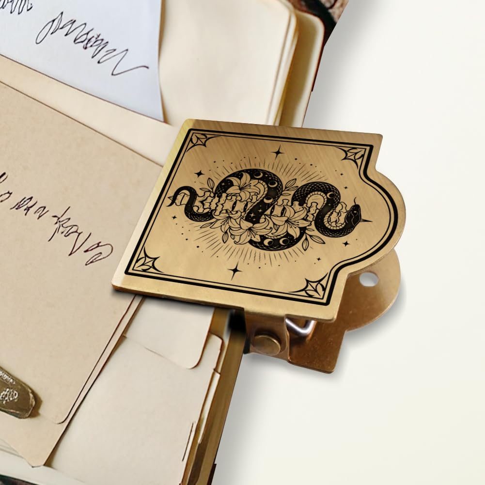 ANATTASOUL Gothic Snake Brass Travel Journal Clip for Notebook,Bookmark