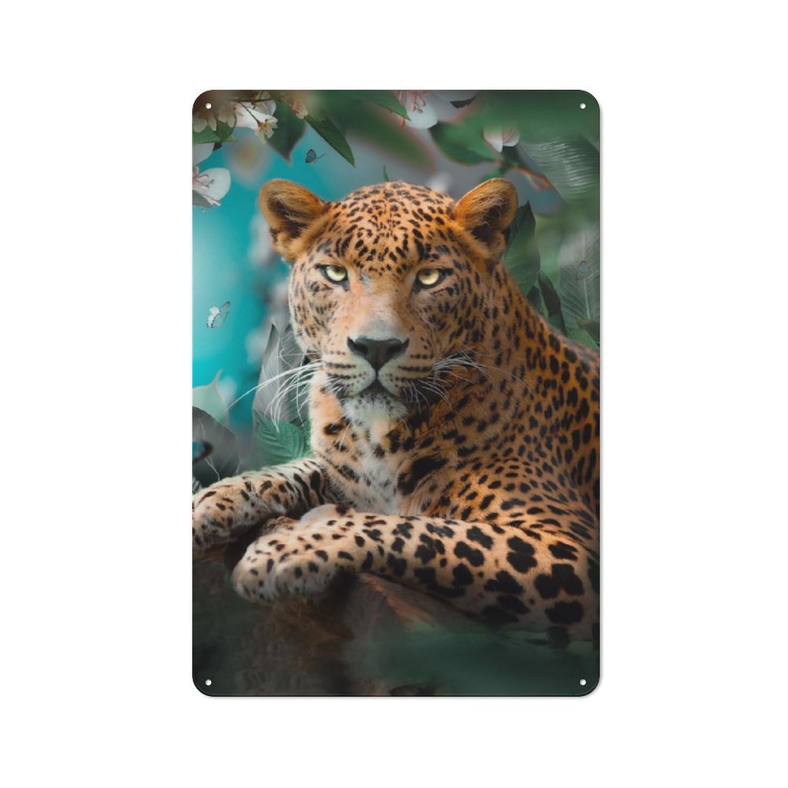 Junmoney The Colorful Leopard Retro-Style Tin Sign 30X20cm For Man Cave Or Games Room, A Metal Wall Feature For Games Rooms And Man Caves