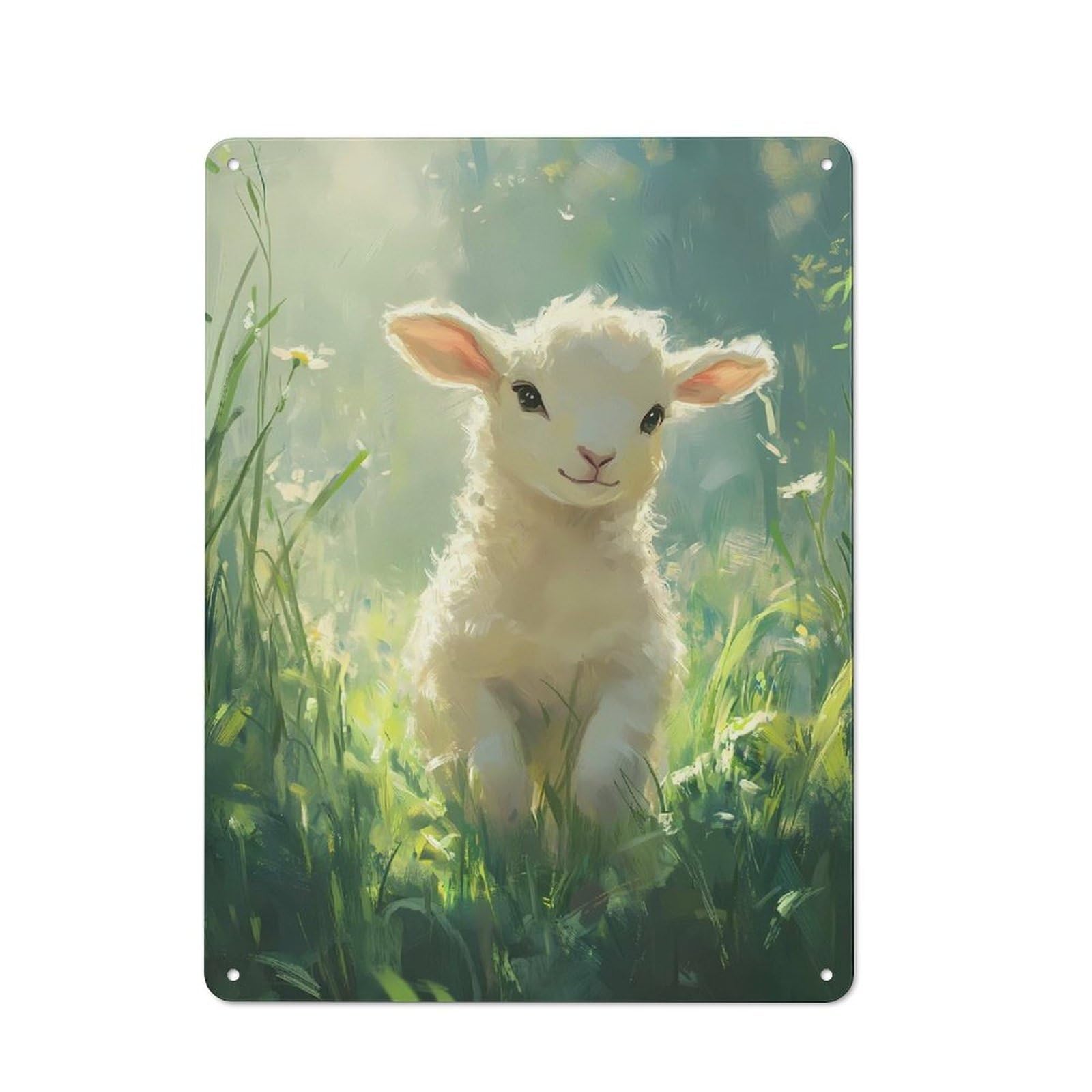 Everyday Cute Lamb in Meadow Metal Gift Sign 40x30cm, Room Wall Plaque for Home, Shop, Pub Or Studio Wall
