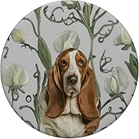Vista 3 de Basset Hound Dog White Gray Sweet Pea Vintage Flower PopSockets PopGrip estándar