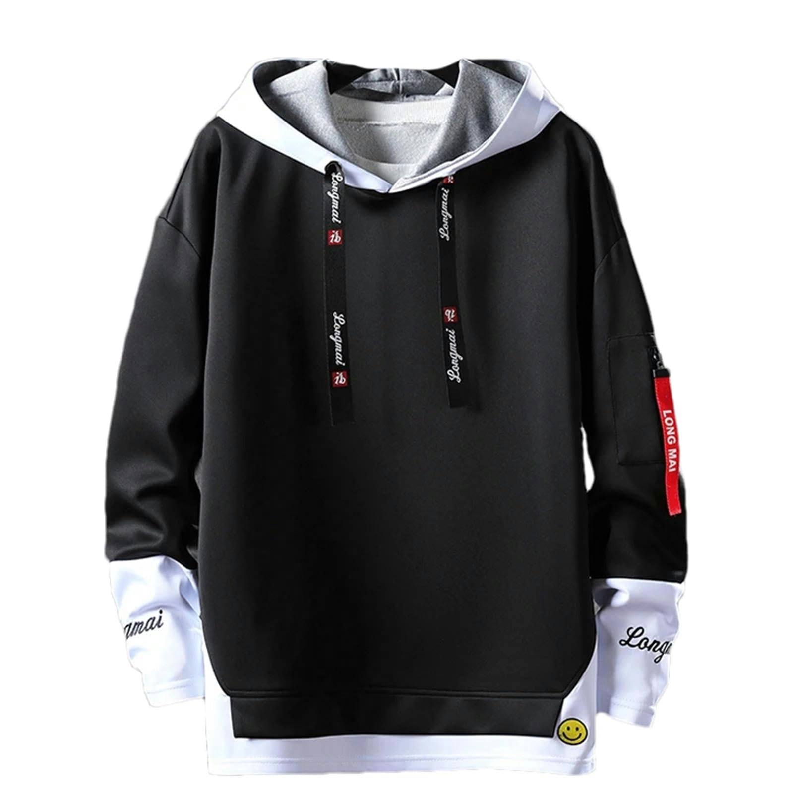 Streetwear Felpe con cappuccio da uomo Camicia con cappuccio stampata Patchwork Felpe con cappuccio per uomo Harajuku Hip Hop Felpa con maniche a 3/4 Top