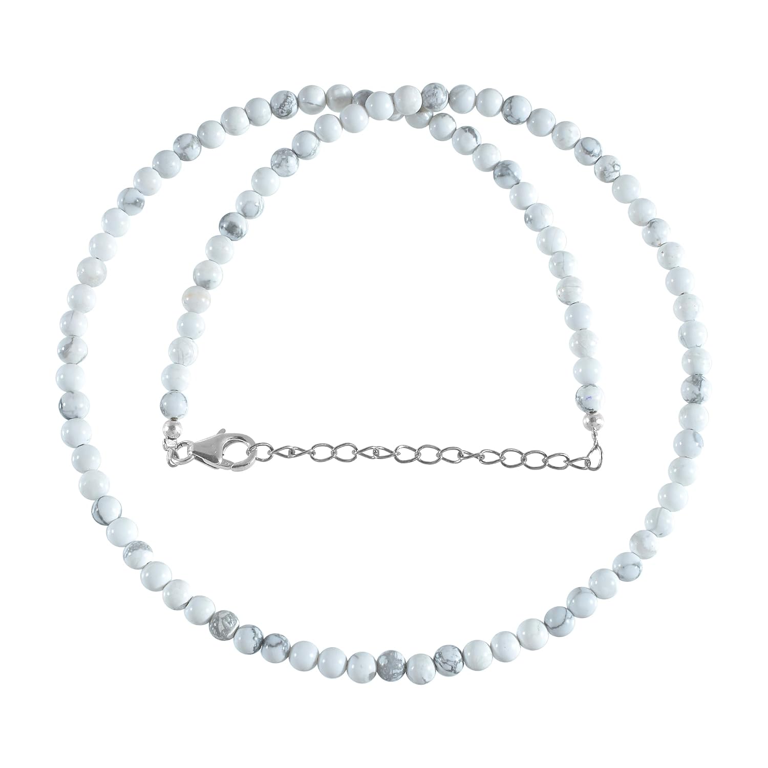 4mm Round Natural Gemstone Beaded Necklace with 925 Sterling Silver, 2-Inch Extension Chain, Adjustable Trendy Pearl Necklace for Women - Image 6
