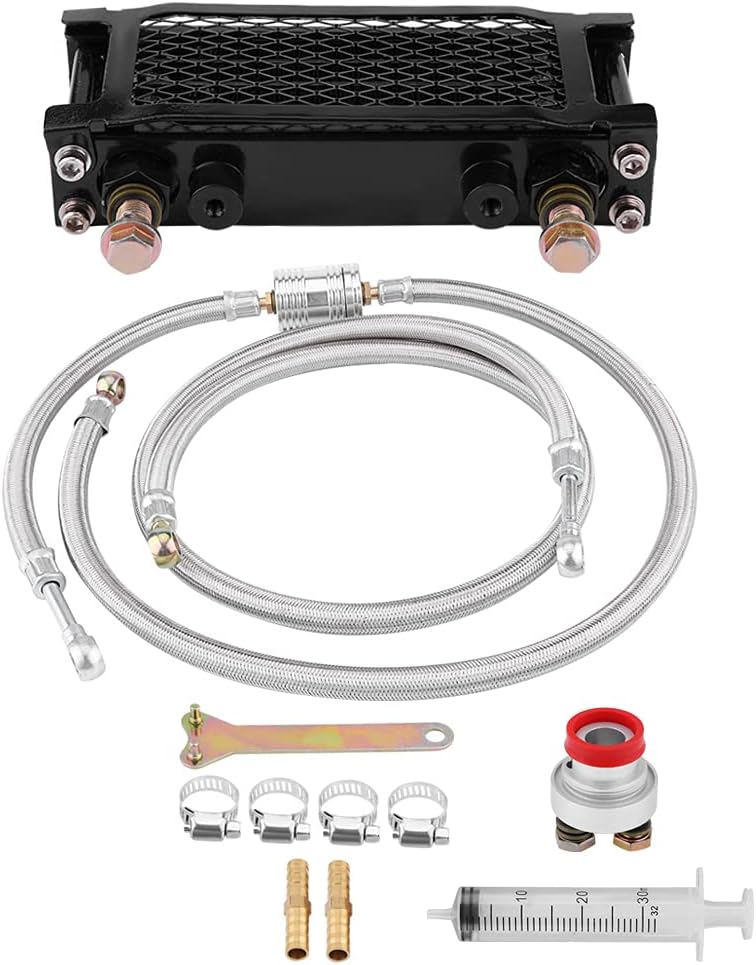 Motorcycle Oil Cooler Kit 65ml Engine Oil Cooling Radiator System Silver for GY6 Engine (Export black)