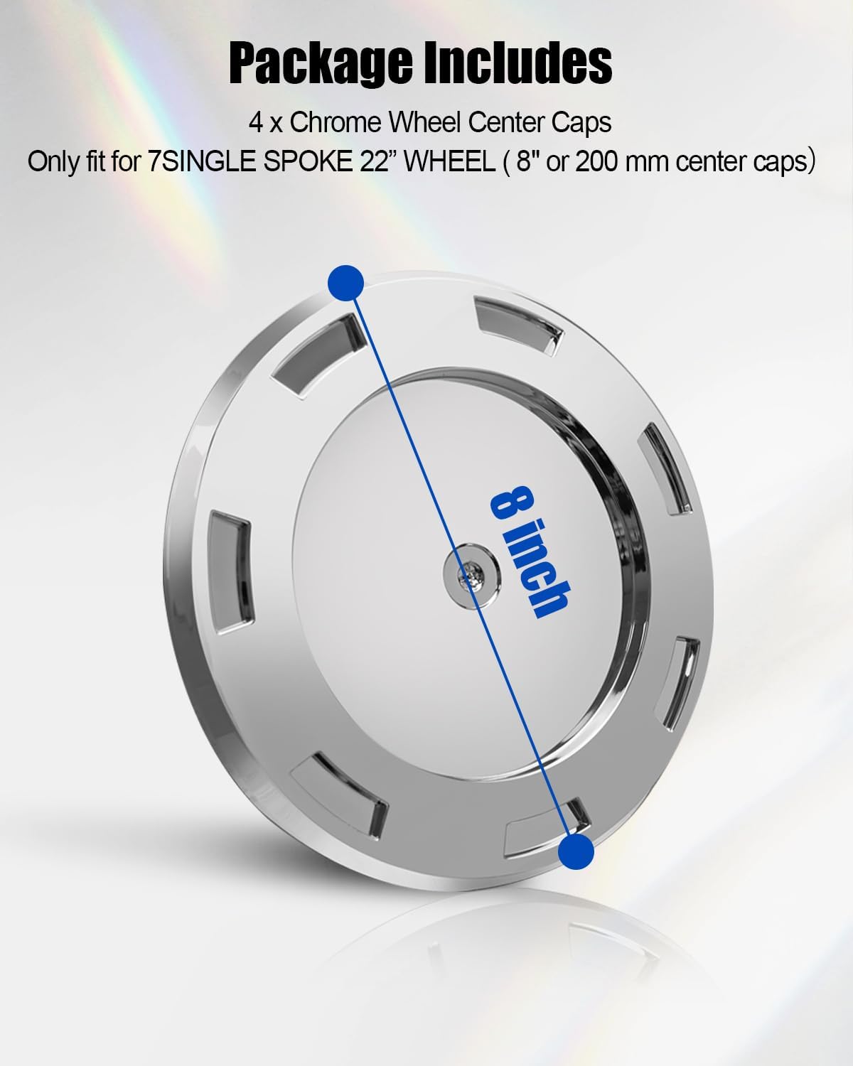 Chrome Wheel Center Caps 22" 7 Spoke with Ring Fit for Cadillac Escalade 2007-2014 Replace 9596649 9597950 9598297, 4 Pcs