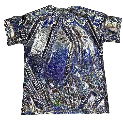 ZUYPSK Kinder Jungen Mädchen Metallic T-Shirt Lockeres Oberteil Kurzarm Paillettiertes Performance-Party-Jazz-Tanz-T-Shirt (DE/NL/SE/PL, Numerisch, 152, Regular, Schwarz)