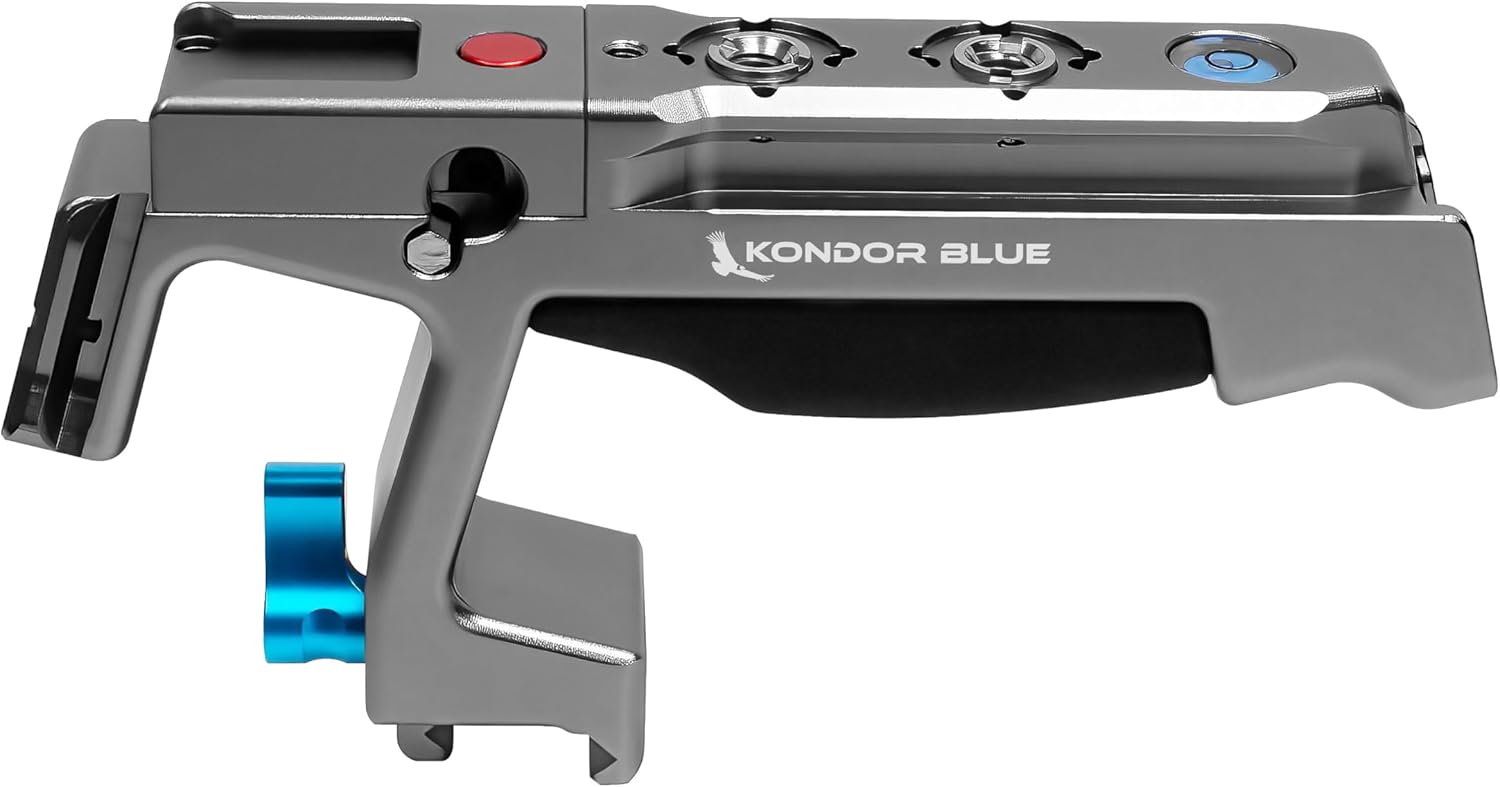 KONDOR BLUE | Talon XL Top Handle with Trigger REC for Cameras | NATO Rail, Arri mounts, Cold Shoes, Remote Start/Stop REC Button, Molded Rubber Grip, & Bubble Level | Space Gray
