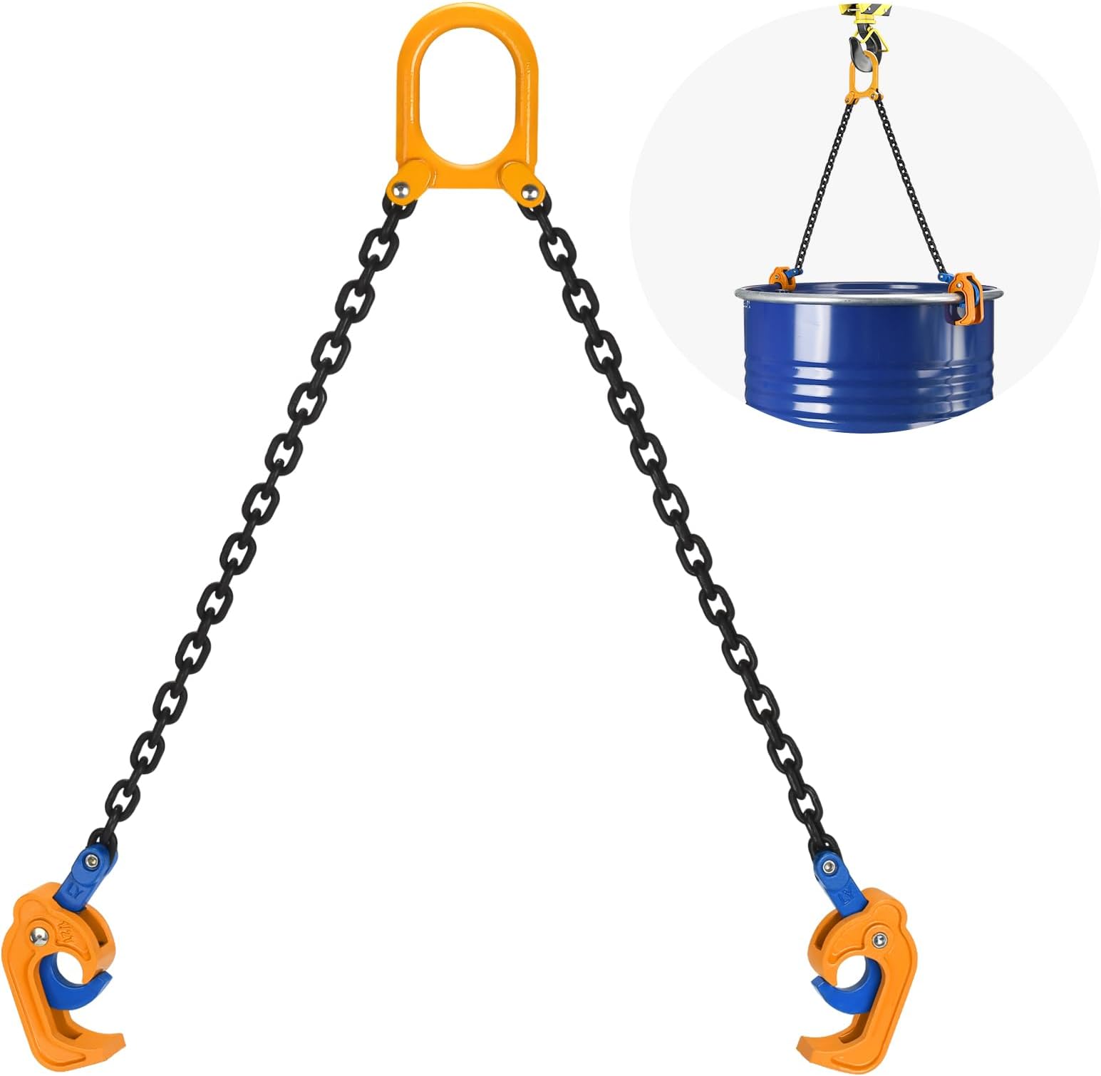 Chain Drum Lifter, Suitable for Lifting 30 and 55 Gallon Plastic/Metal Drums, Drum Lift 2000 lbs Load Capacity, Lifting Ring are Suitable for Cranes