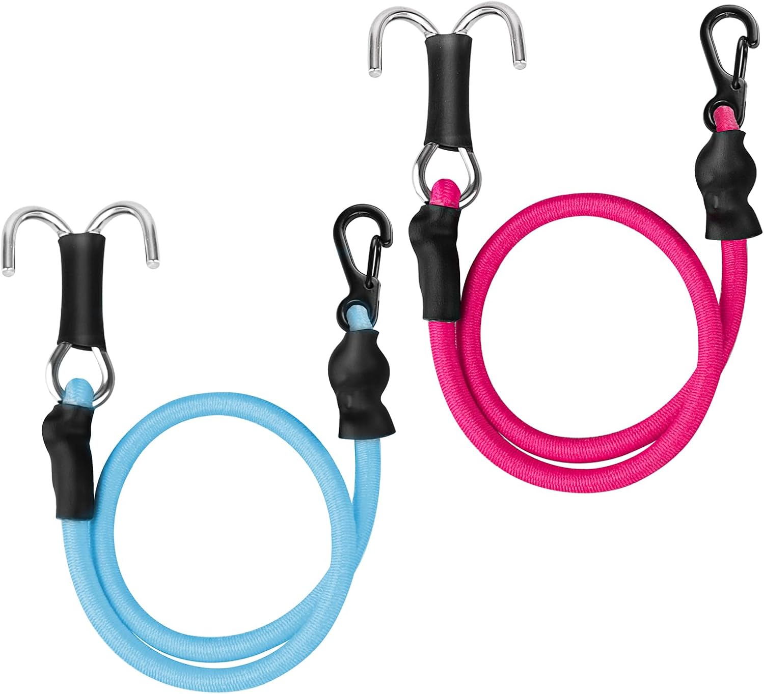 2Pcs RC 280mm Kinetic Winch Strap Elastic Trailer Rope with Hooks for 1/18 TRX4M TRX4MT 1/24 SCX24 FCX24 AX24 Crawler Accessories (Light Blue&Rose Red)