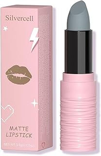Silvercell Grey Lipstick Halloween Smudge Proof, Gray Matte Lipstick for Women Long Lasting, Lip Stick Waterproof Lip Gloss Face Paint Stick for Halloween Cosplay Goth Makeup