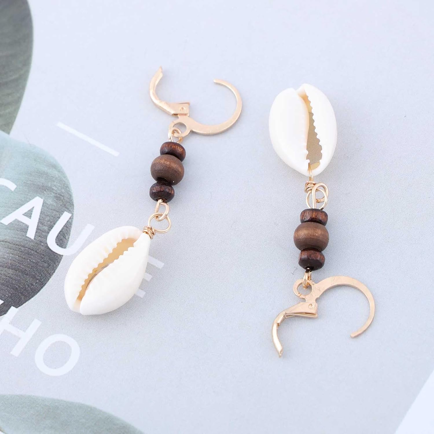 Vintage Cowrie Shell Drop Earrings Boho Cowrie Stud Earrings Conch Dangle Hook Earrings Tiny Brown Bead Drop Earrings Jewelry for Women - Image 4