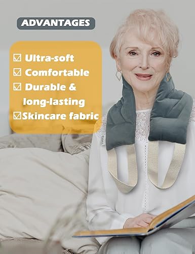 Miniatura 7 de Almohadilla térmica larga para el cuello para microondas de 33.5 x 5.9 pulgadas, almohadillas térmicas aptas para microondas para el cuello,