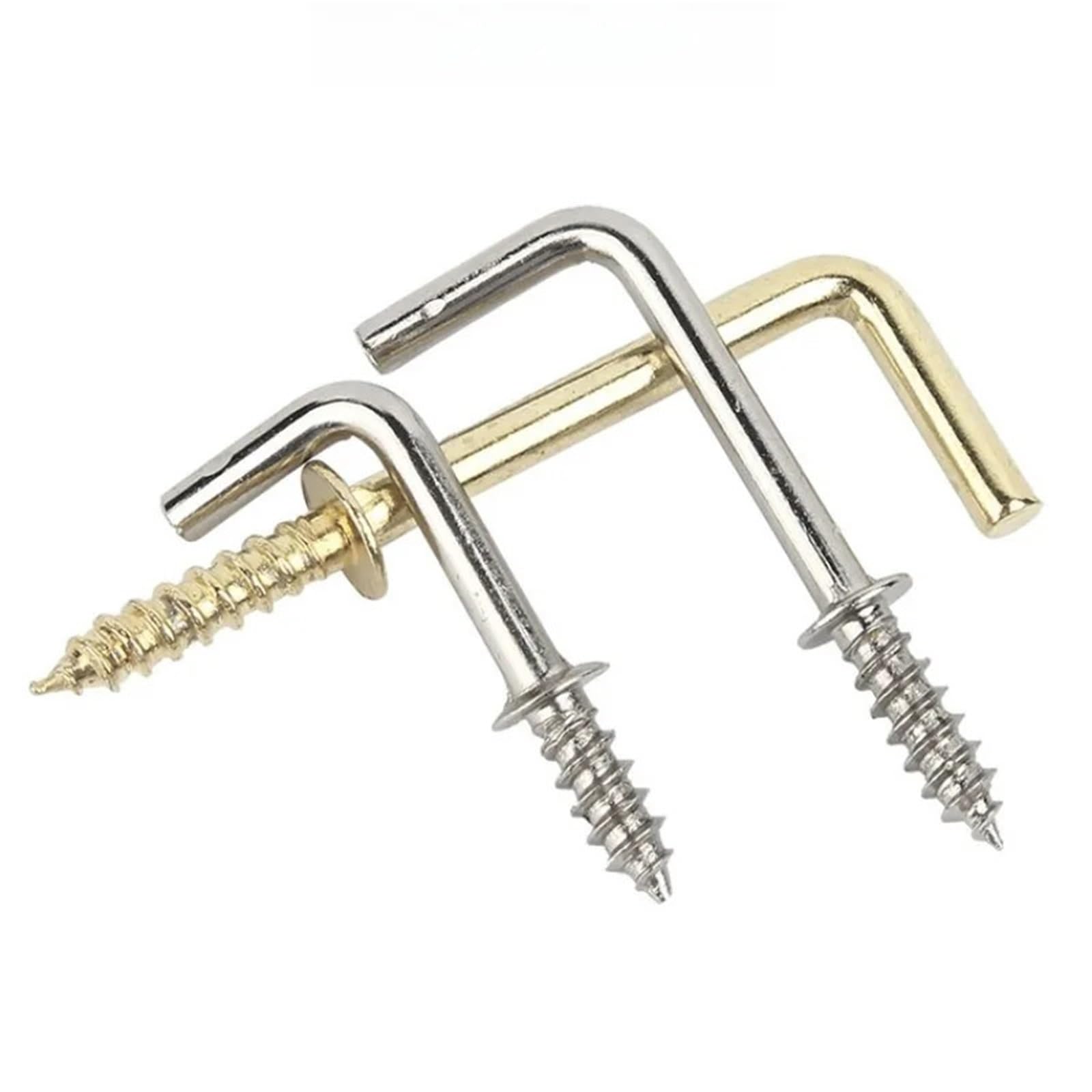 Ganchos En L De Tornillo Gancho en L, marco dorado, lámpara, gabinete ligero, herramienta, planta, cortina, alambre, cáncamo, tornillo suspensión espiral(Iron-nickel,1 inch(200pcs))