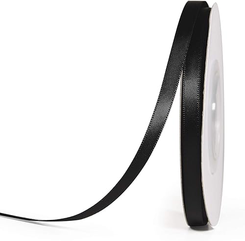 YAMA Cinta de satén negra de doble cara de 14 de pulgada, 25 yardas, cinta negra fina para envolver regalos, manualidades, lazos, decoración de