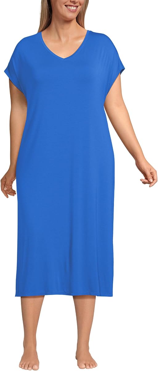 Lands' End Women's Short Sleeve Cooling Midi Nightgown