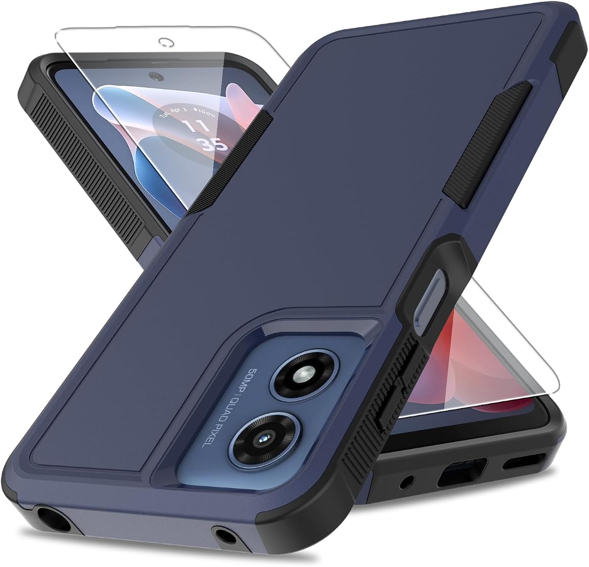 for Moto G Play 2024 Case, [Military Grade Drop Tested] with Screen Protector, Dual Layer Protective Heavy Duty Cell Phone Cover Non-Slip Shockproof Case for Motorola G Play 4G 2024 (Blue)