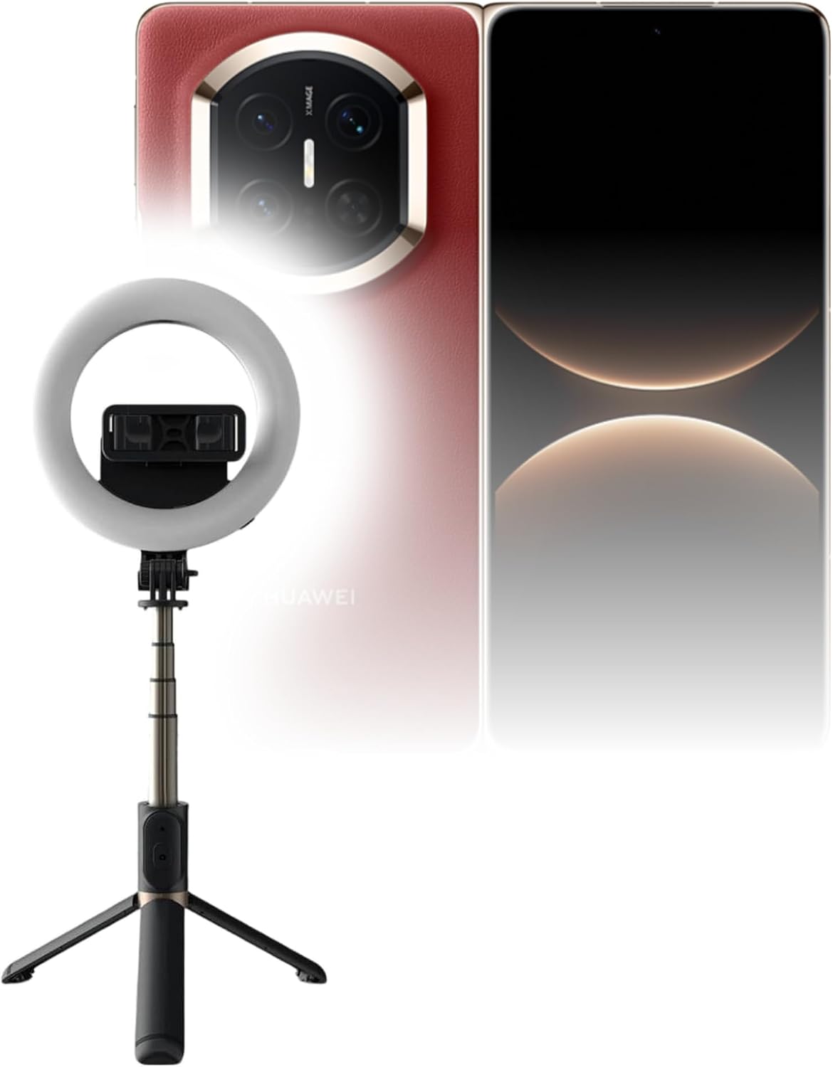 BoxWave Stand and Mount Compatible with Huawei Mate X7 - RingLight SelfiePod, Selfie Stick Extendable Arm with Ring Light - Jet Black