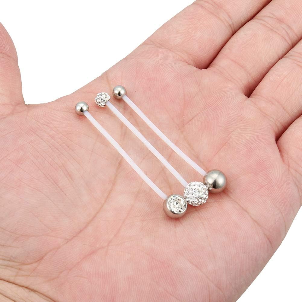 Hoeudjo 14G 1 1/2 Inch CZ Sports Pregnancy Maternity Flexible Bioplast Long Belly Button Rings Navel Retainer Body Piercing Set of 3