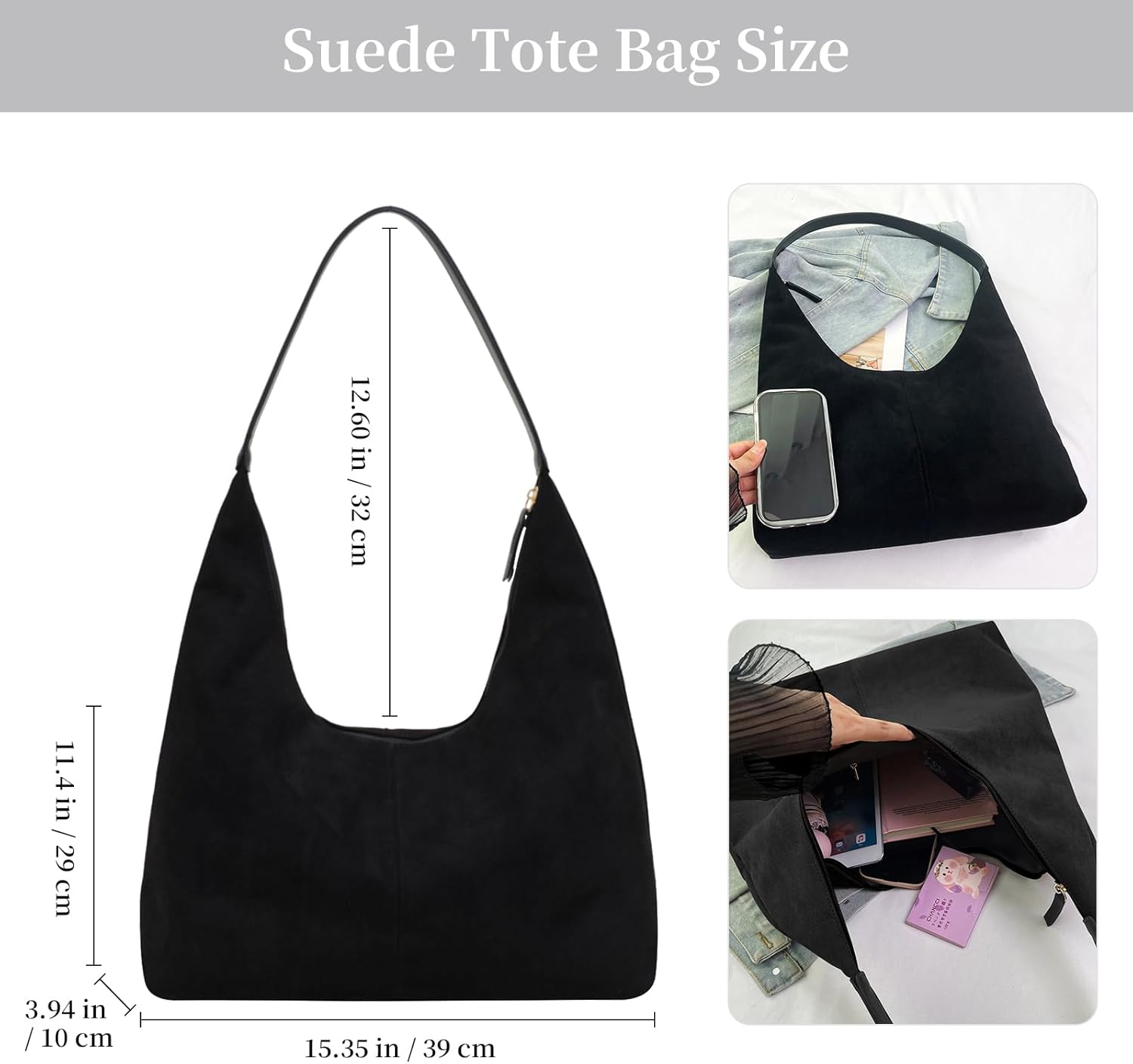 Suede Shoulder Bag for Women Tote Bag Trendy Hobo Bags Work Handbag Suede Purse Travel Underarm Slouchy Bags