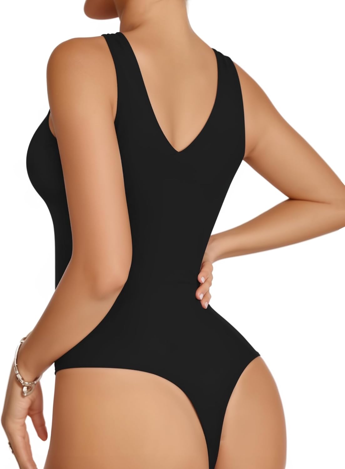 MANGOPOP Women's Deep V Neck Tank Top Bodysuit Sexy Thong Double Lined Body Suit Sleeveless Backless Plunge Going Out Tops - Image 3