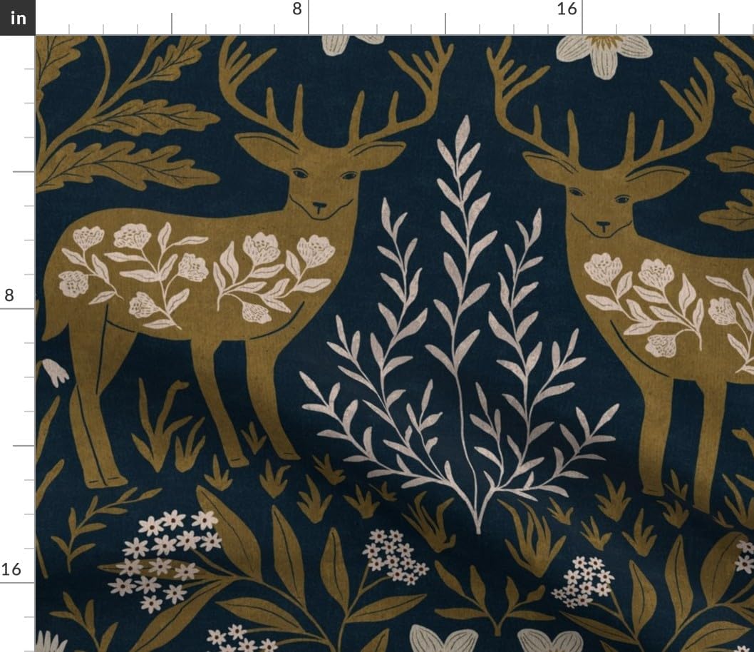 Spoonflower Fabric - Autumn Deer Scandi Woodland Lodge Hunter Cabincore Cottagecore Rustic Printed on Petal Cotton Fabric Fat Quarter - Sewing Quilting Apparel Crafts Decor