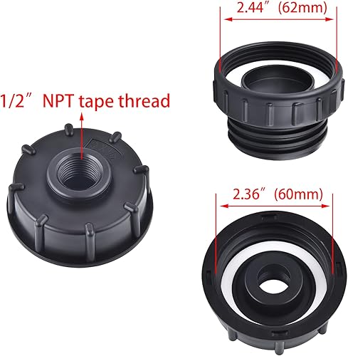 Miniatura 4 de Adaptador de tanque IBC de 275-330 galones, válvula de bolsa de rosca fina de 2.44 pulgadas + válvula de grifo de manguera de latón sin plomo,