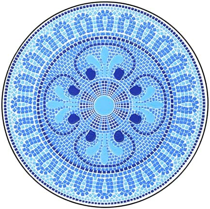 COSTWAY Folding Mosaic Side Table, 36cm Round Coffee End Table with Ceramic Tile Top & Non-slip Foot Mat, Indoor Outdoor Plant Stand for Living Room Patio Courtyard (Folding, Blue Four Leaf Clover)