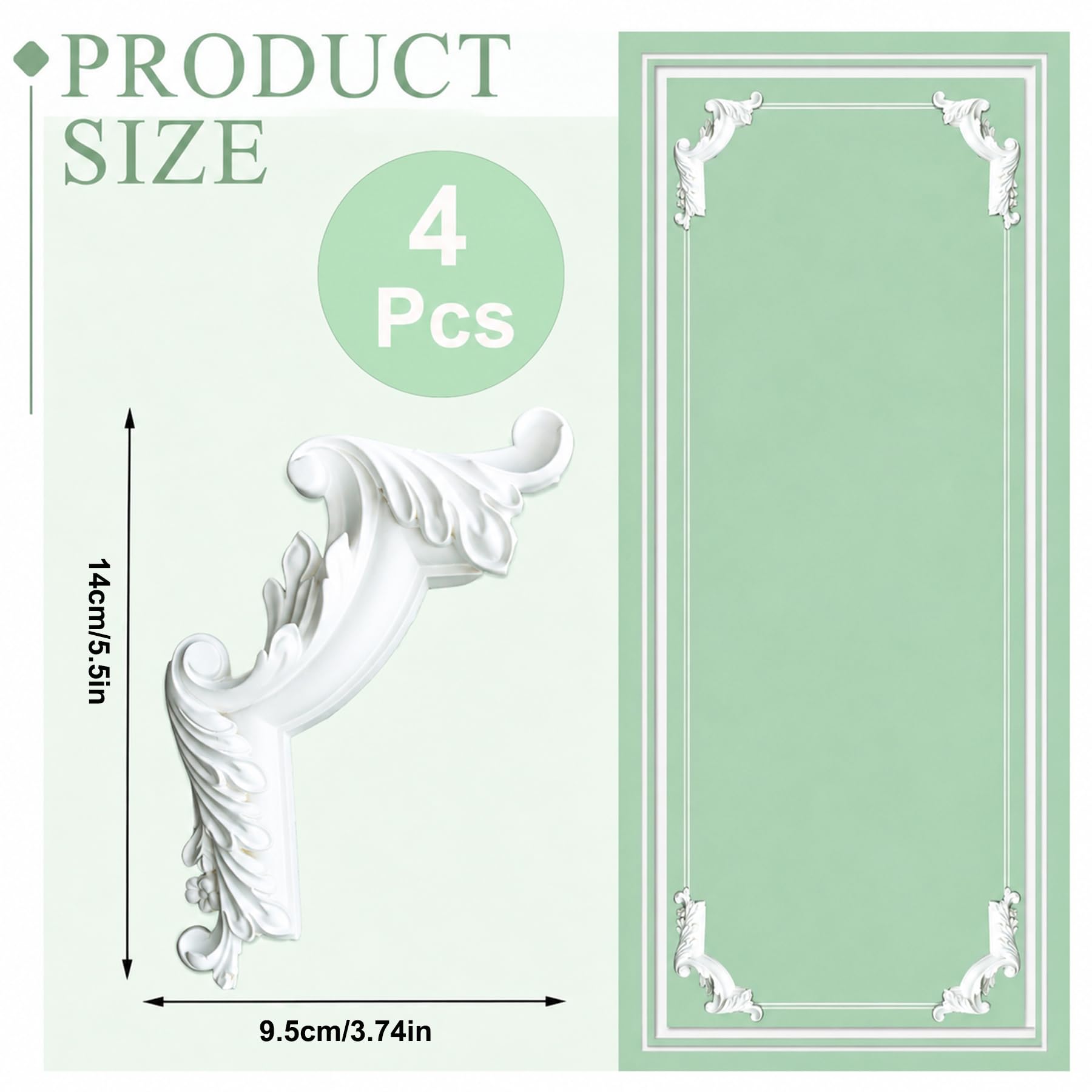 4 PCS Angolari Decorativi per Pareti E Soffitti in PU Modanature Angolari 3D con Decorazioni Floreali Profili Decorativi Verniciabili per Cornici E Angoli Elegante Finitura
