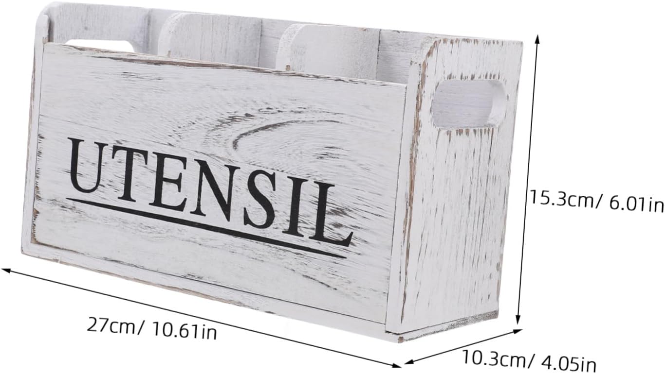 Rustic Wooden Utensil Holder Large Capacity Knife Fork Spoons Organizer Kitchen Counter Top Storage Basket