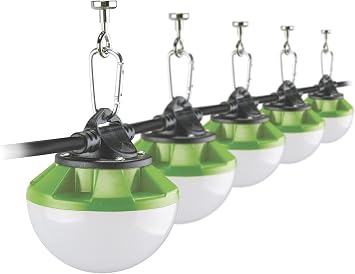 PowerSmith 50 ft. Construction String Lights Industrial Grade 7,500 Lumen 60W Integrated Weatherproof 5-Head Linkable LED with Metal Carabiners and Magnets and PTLH54S-60M