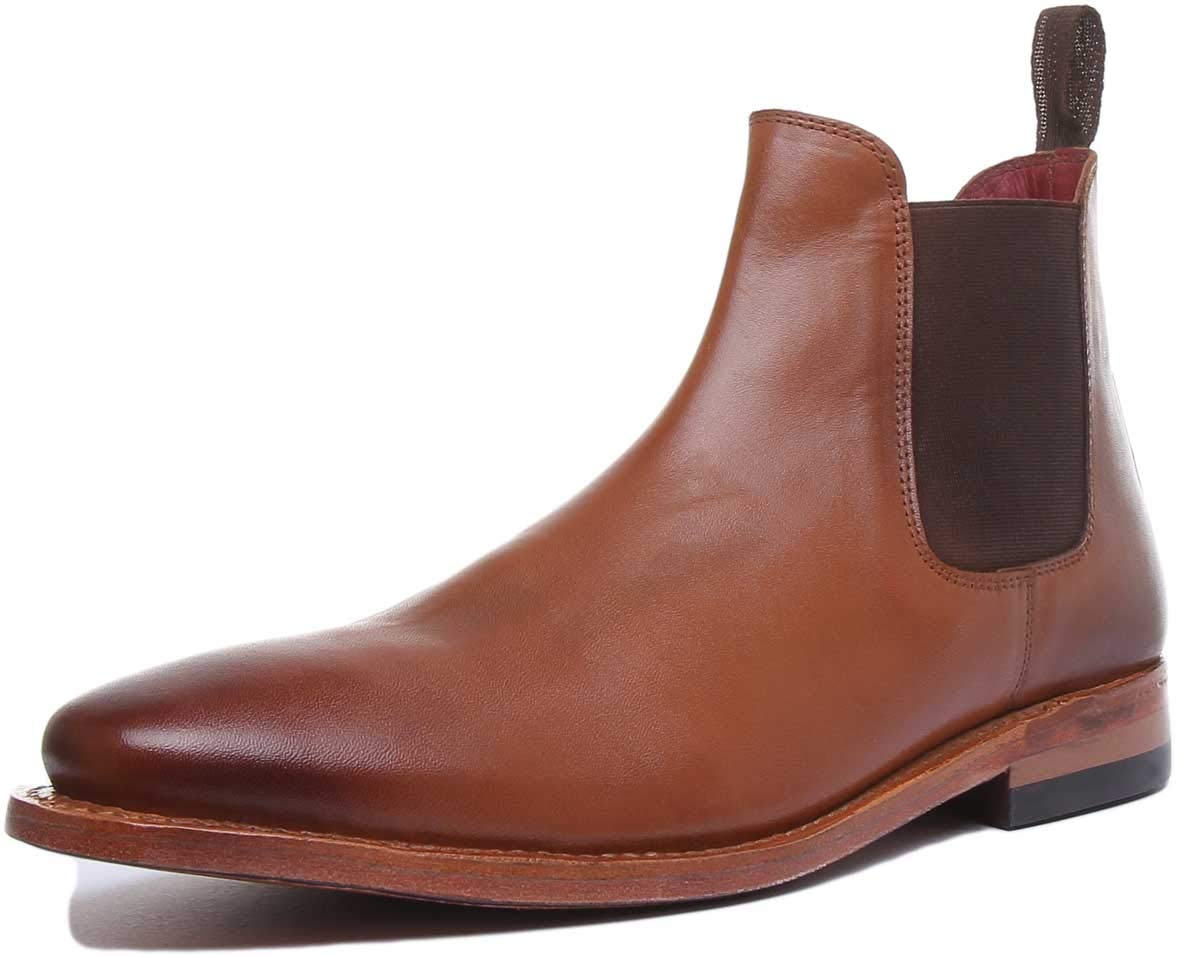 Justin Reece Chase Mens Leather Ankle Boots Beige (UK 6, Tan)