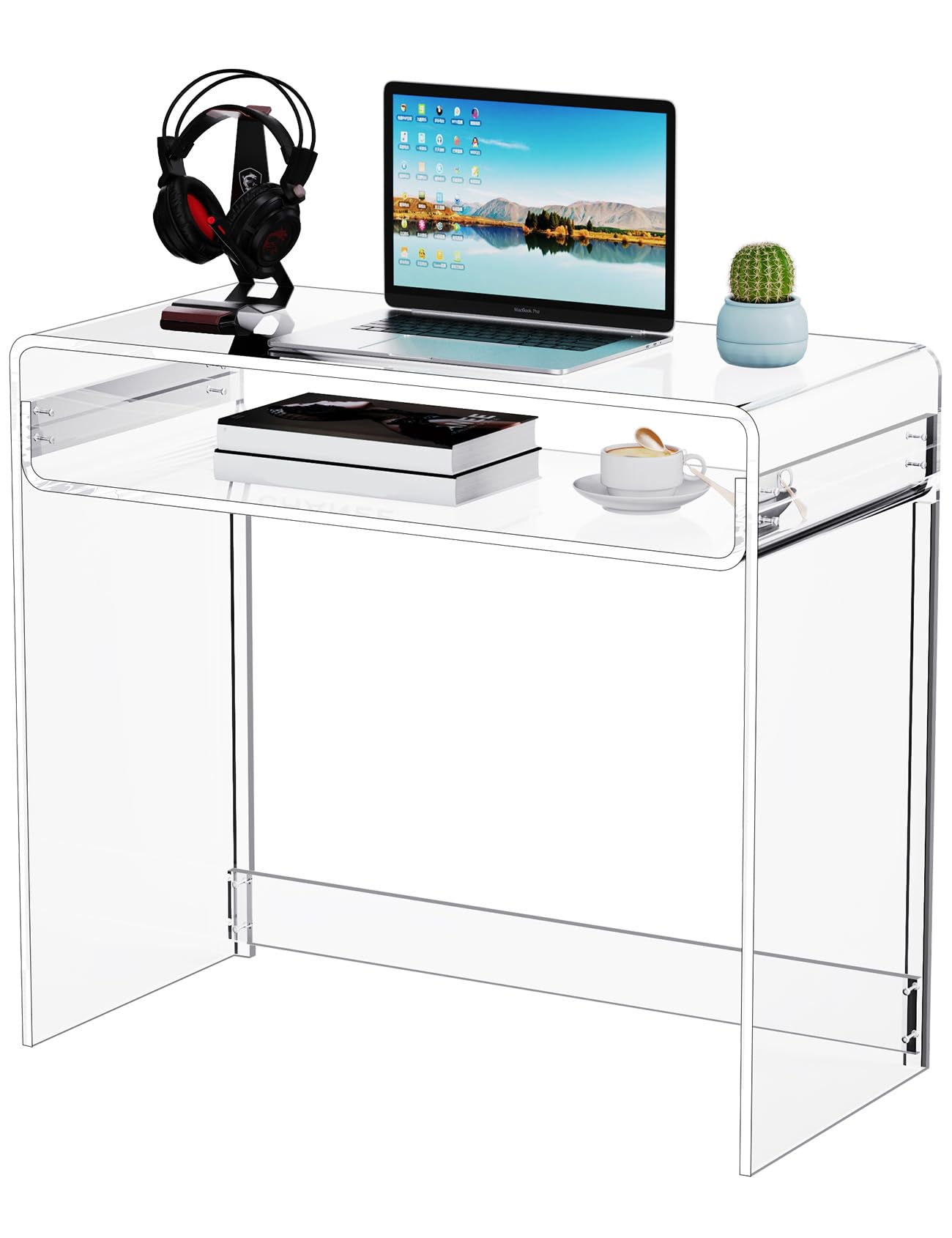 Mesa Escritorio de Acrílico, Mesa Auxiliar Escritorio de Pequeño Espacio, Ahorrar Espacio Escritorio de Computadora Doméstico, 85 x 40 x 75 cm (Claro)