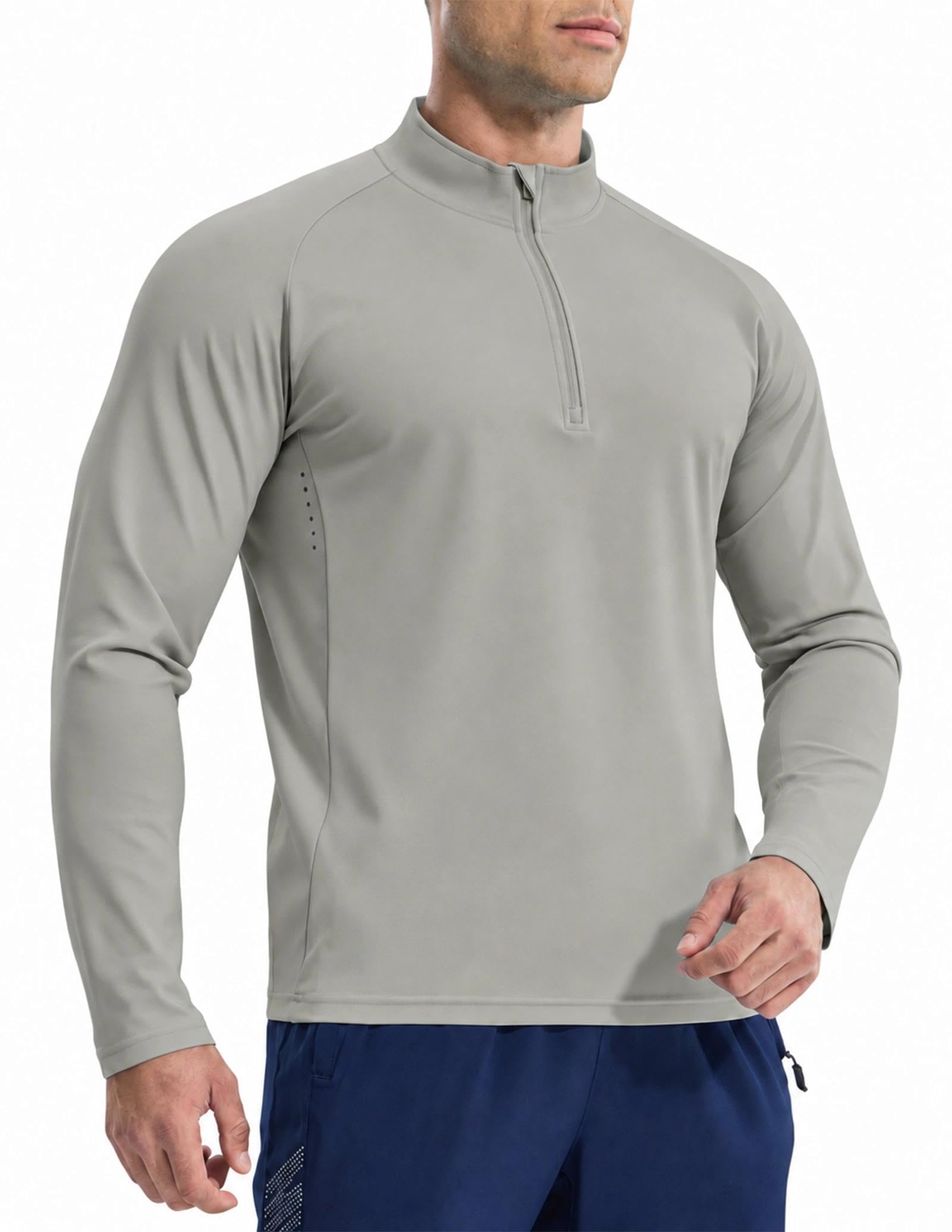 MIER Herren Quarter Zip Langarm Sportshirt UPF 50+ UV Gym Funktionsshirt