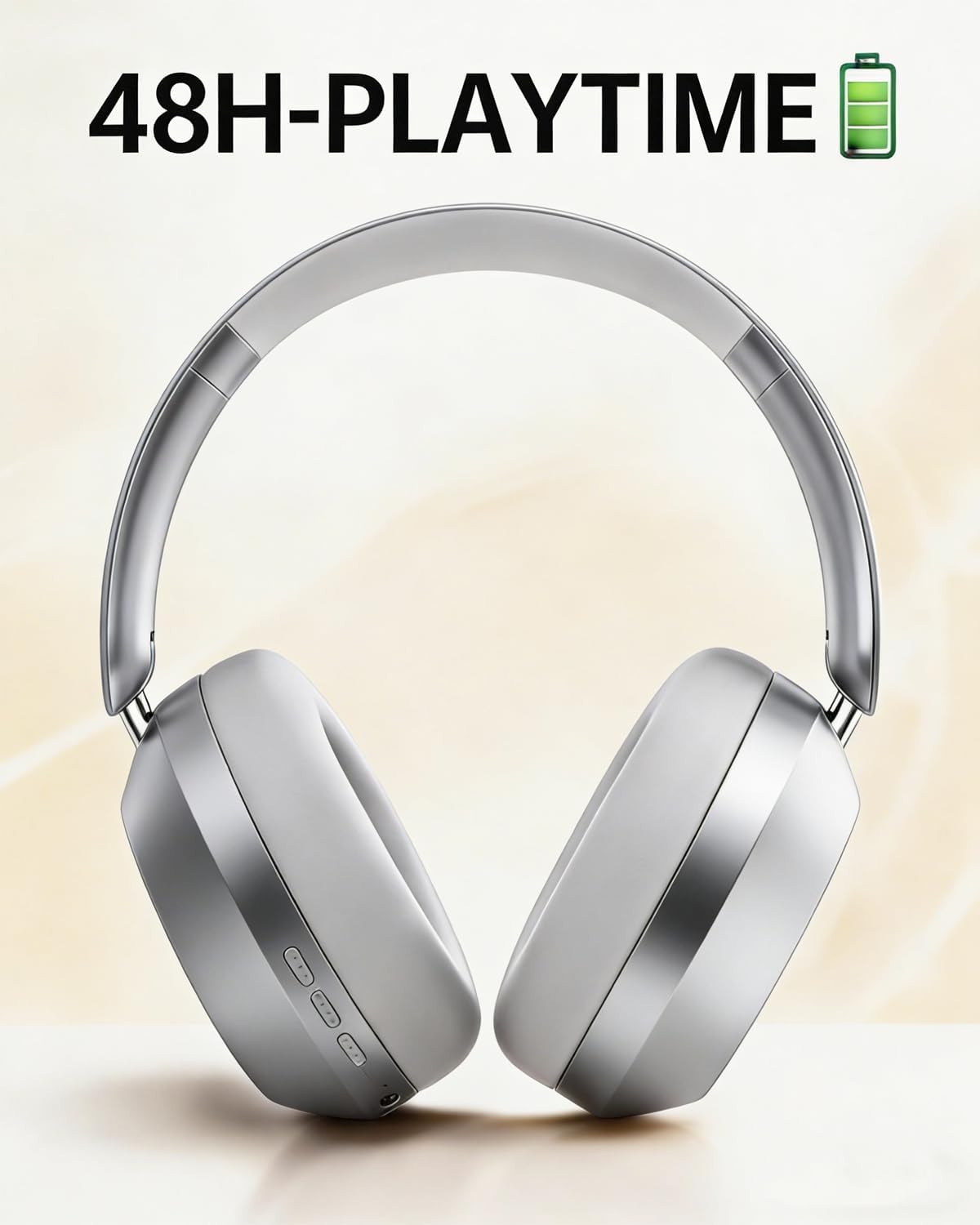 Wentronic Y05 Wireless Bluetooth Over-Ear Headphones – Noise Cancelling & Active Hi-Res Sound, 48H Playtime, Soft Comfort Earcups, Feel the Music Everywhere, Works with Android, iOS & PC, Silver