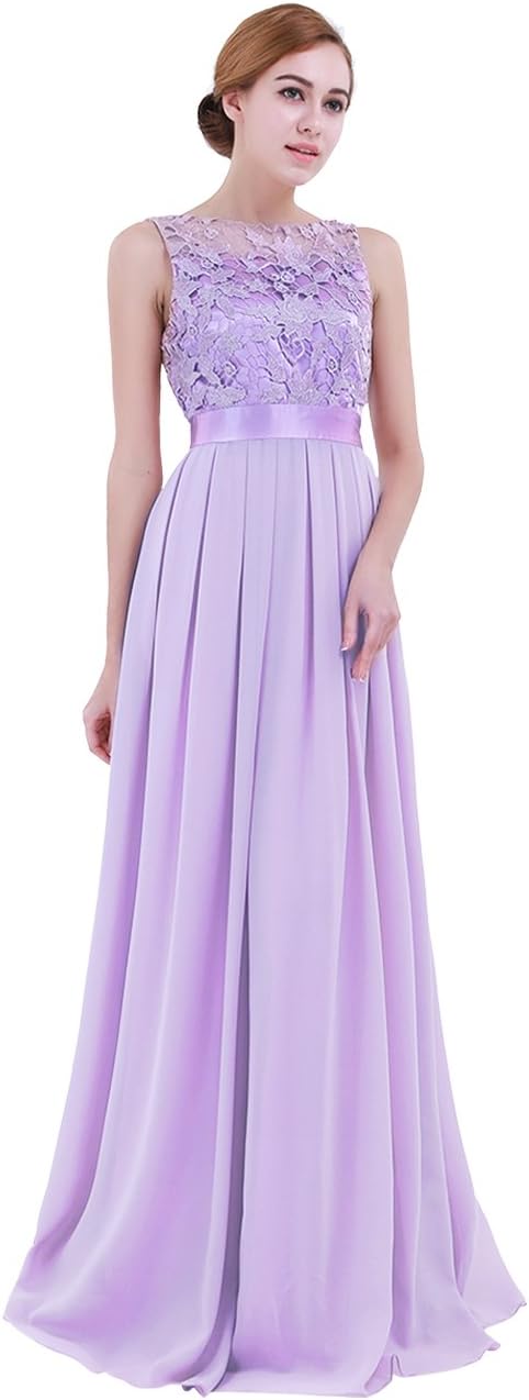 Hansber Women's Crochet Lace Floor Length Long Bridesmaid Dress Wedding Prom Evening Party Gowns