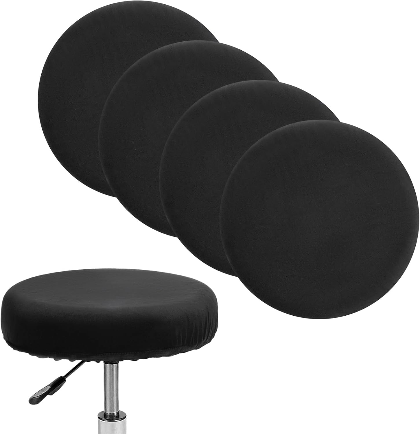 M METERXITY 4-Pack Bar Stool Covers Round, for 12-14 Inch Velvet Washable Stool Cushion Slipcover with Elastic Bands for Bar Stool/Round Cushion [Black]