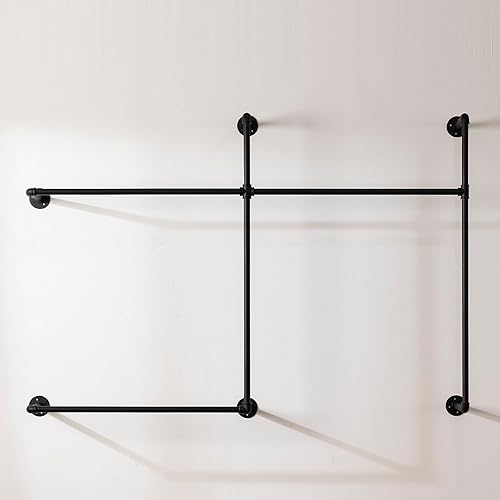 Vista 36 de Perchero industrial de pared para colgar ropa, estante de ropa resistente para ahorrar espacio montado en la pared, barras multiusos para colgar