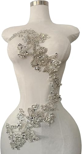 Miniatura 2 de Parches de apliques de encaje brillantes hechos a mano con cuentas de costura, lentejuelas y accesorios para vestido de novia, un par/bolsa Plata