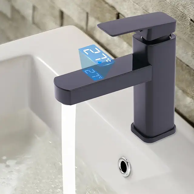 LED Armatur Waschbecken mit digitaler Temperaturanzeige, Schwarz/Weiß