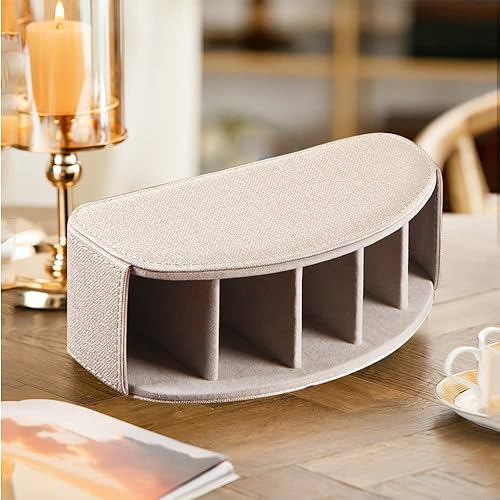 Miniatura 3 de Fanousy Soporte de control remoto de TV para mesa con 5 compartimentos, almacenamiento remoto de piel sintética, organizador remoto para mesita de