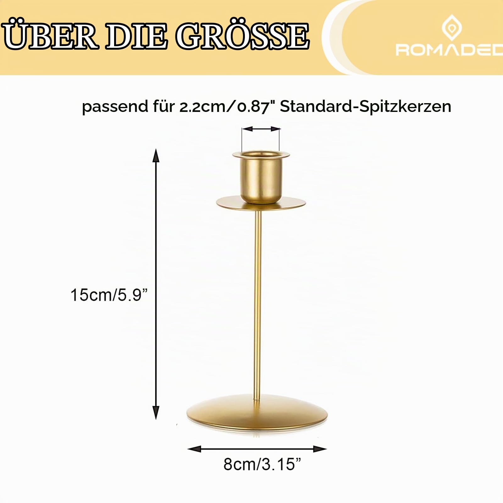 Romadedi Kerzenständer für Stabkerzen aus Metall, 12er-Pack, Gold | Kompaktes 12er-Set; Goldfarbenes Metall; Für Hochzeiten, Advent und festliche Tischarrangements