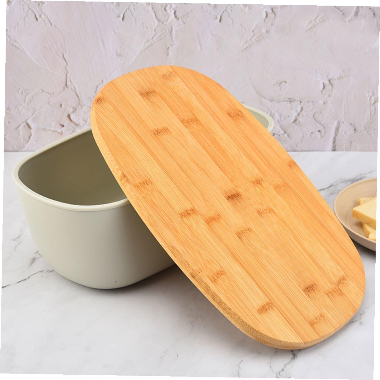 BESPORTBLE Bread Box Oval Desktop Bread Storage Container with Oak Lid for Kitchen Countertop Practical Toast and Snacks Organizer