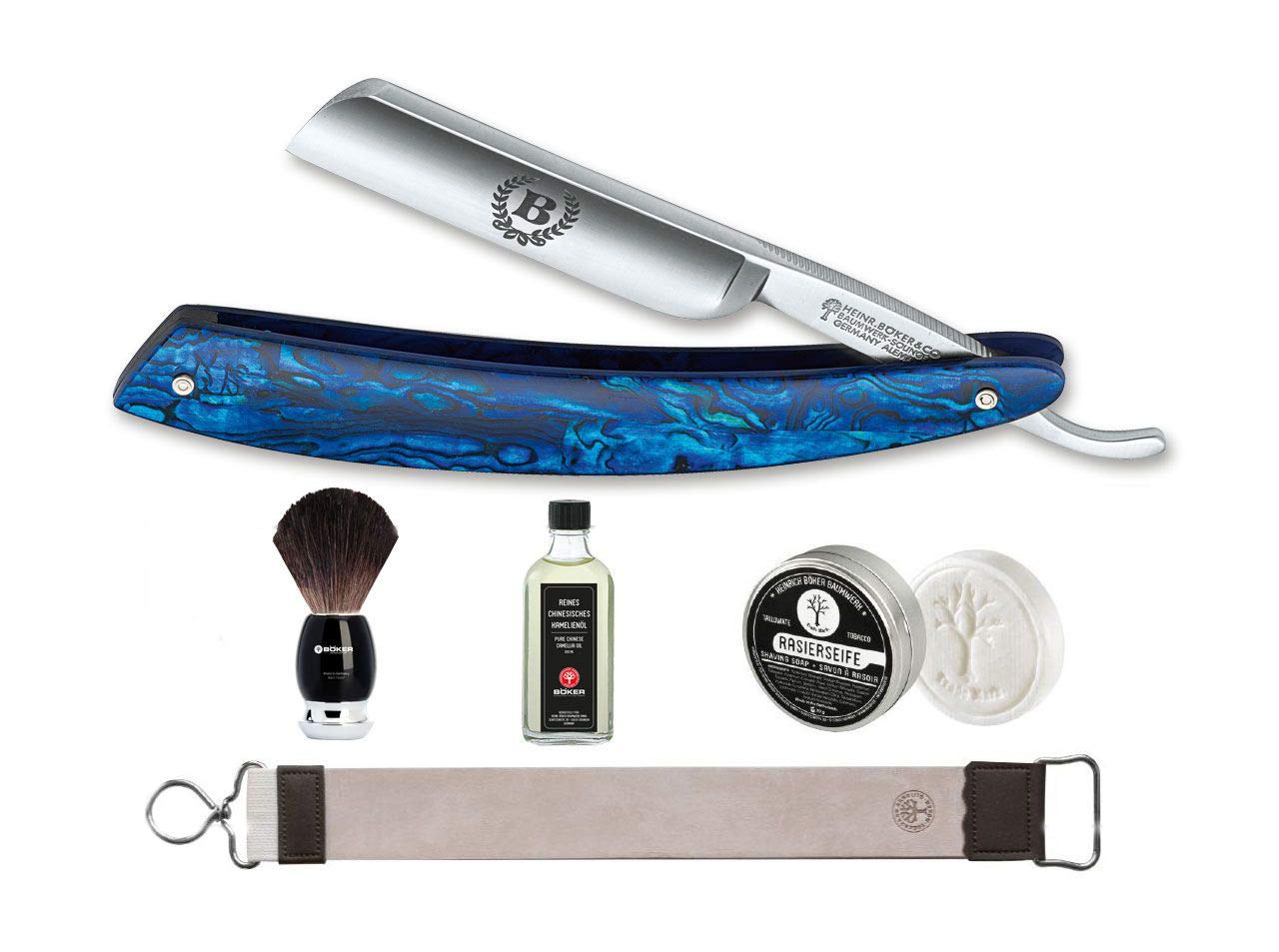 BÖKER SOLINGEN Paua Set - Juego de brocha de afeitar, navaja de afeitar para hombre