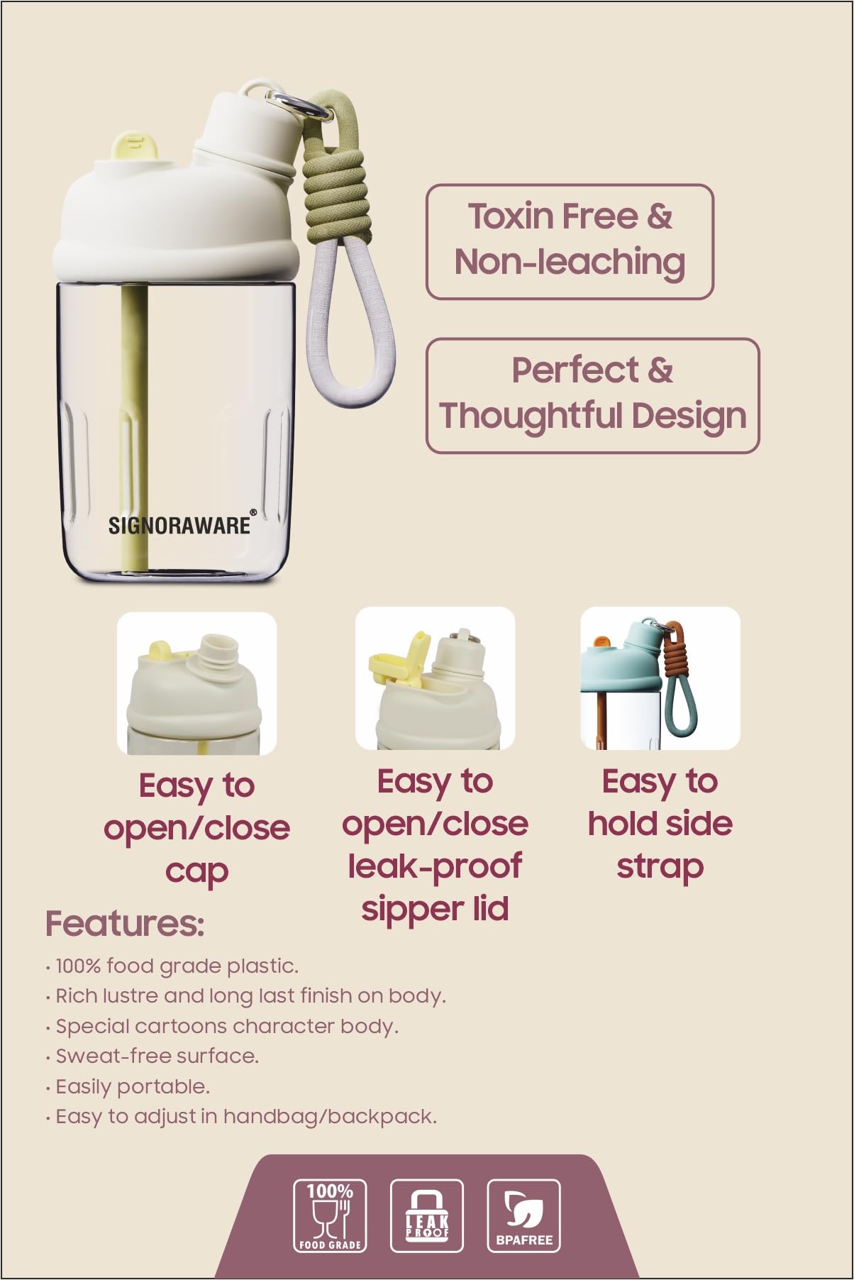 Signora Ware Bunny Kids Water Bottle - BPA Free -3
