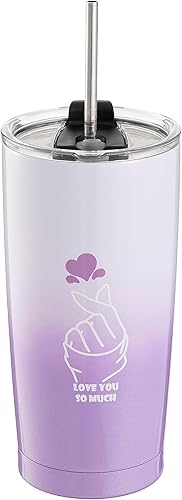 Miniatura 2 de Vaso de acero inoxidable de calidad de 20 onzas para K pop, fanáticos del K-drama, color morado degradado K Heart Love You So Much