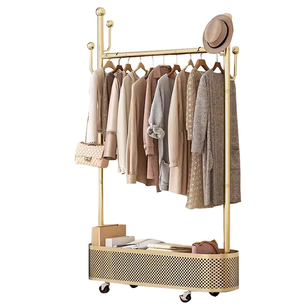 Porte-vêtements en métal robuste avec étagère meuble rangement chambre salon