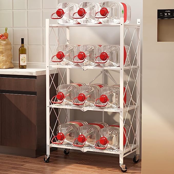 Image of Foldable Movable Storage Rack /Organiser, Book Shelf for Living Room, Office, Library (White, 4 Layer)