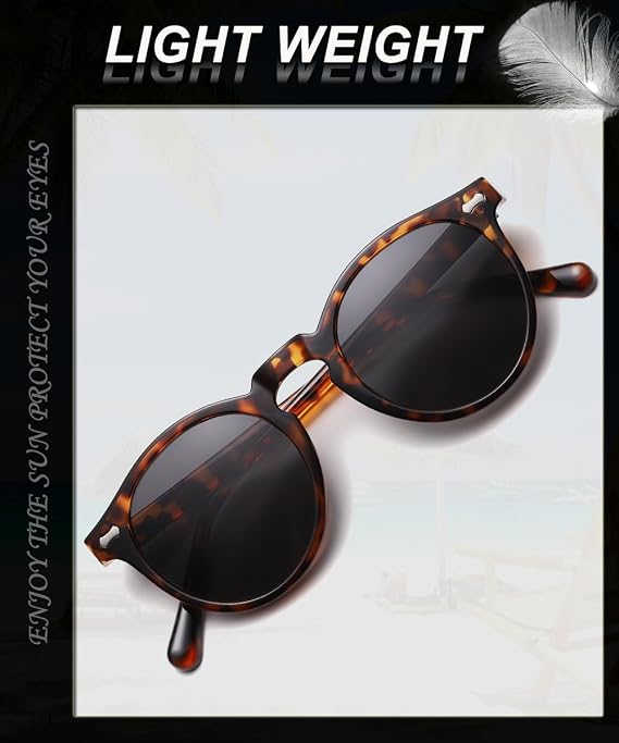 Polarised Round Sunglasses Women Men Retro Classic Acetate Frame Sunglasses UV400 Protection