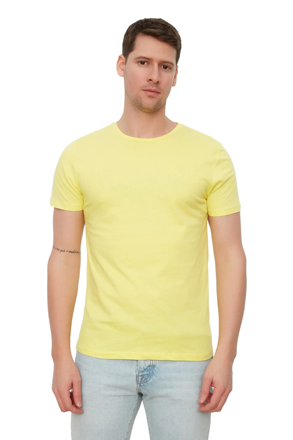 TrendyolYellow Basic Cotton Short Sleeve Slim Fit T-Shirt -